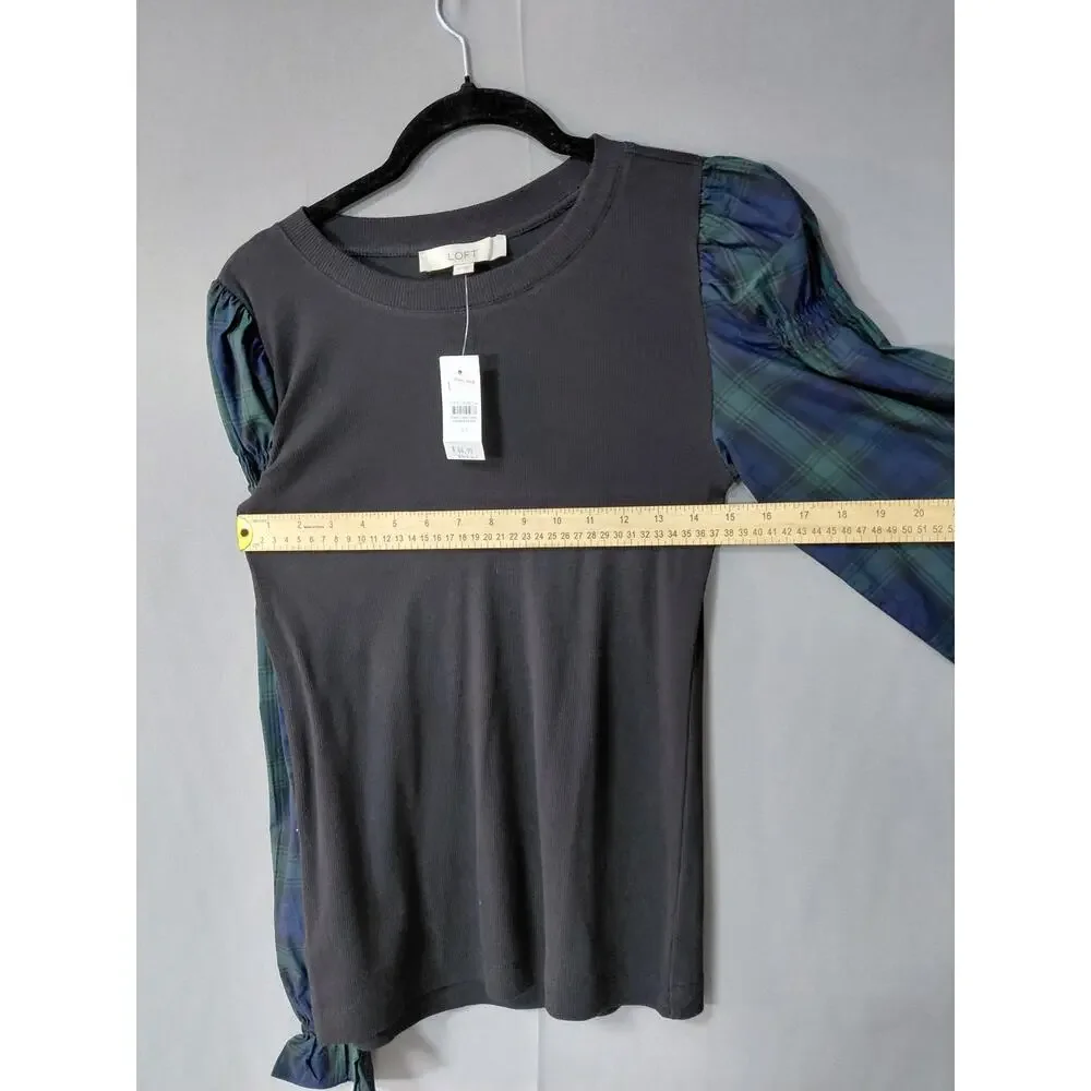 NWT Loft Gray Colorblock Stretch Top Women Size XS